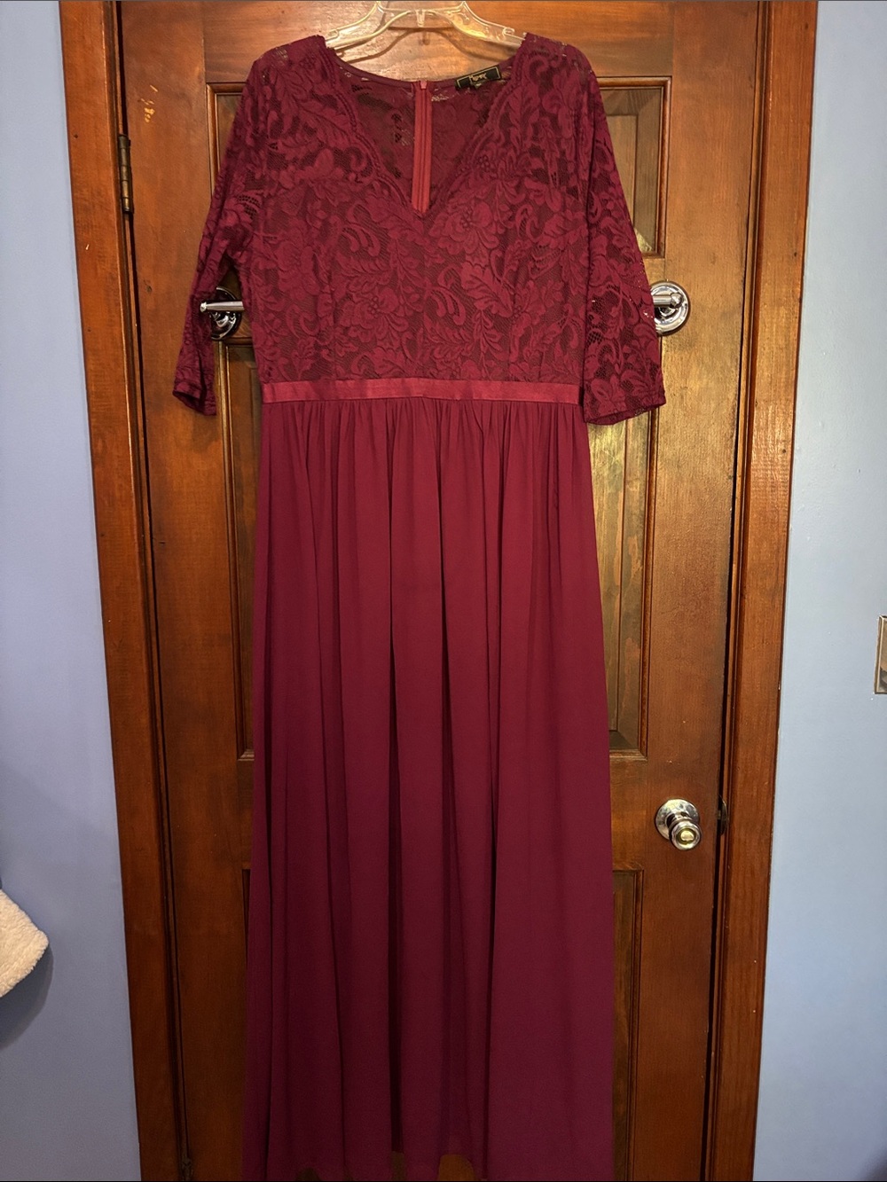 Burgundy Lace Bodice Maxi Dress